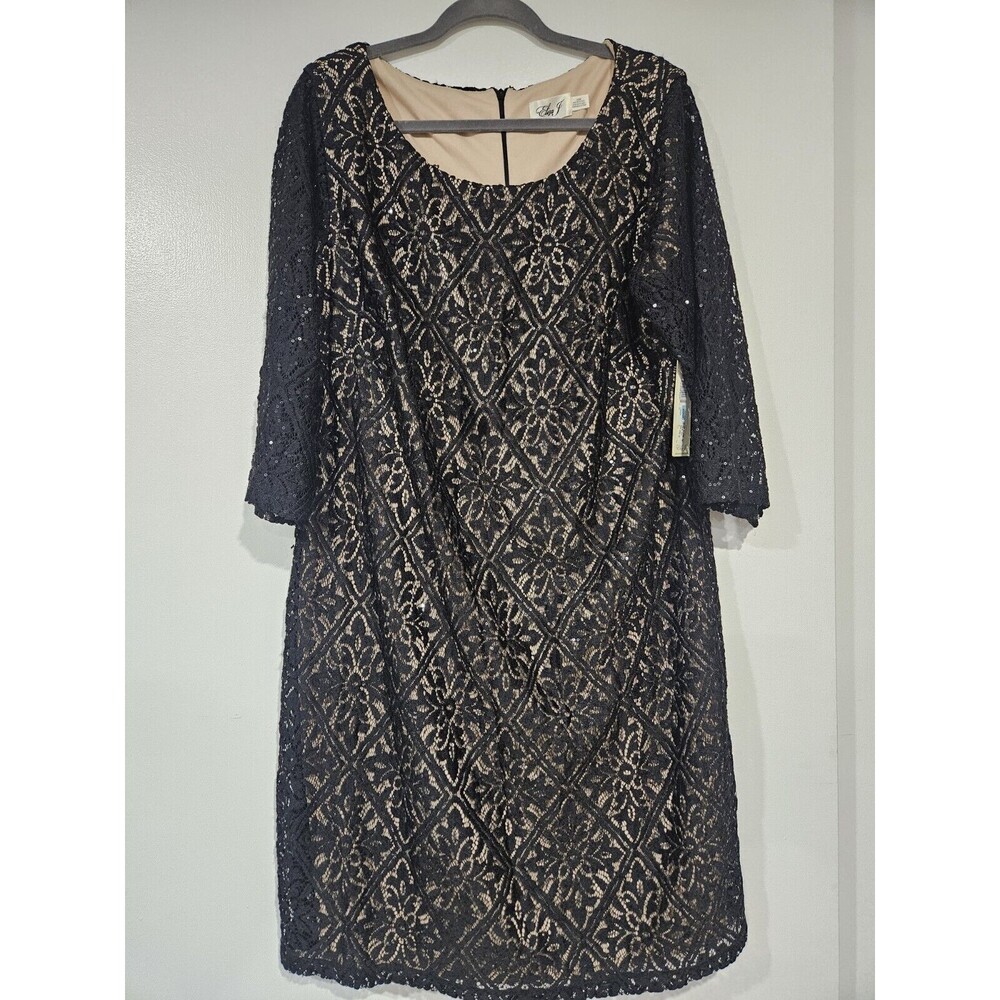 Eliza J Dress Black Allover Lace Beige Lined Plus Sz 20W